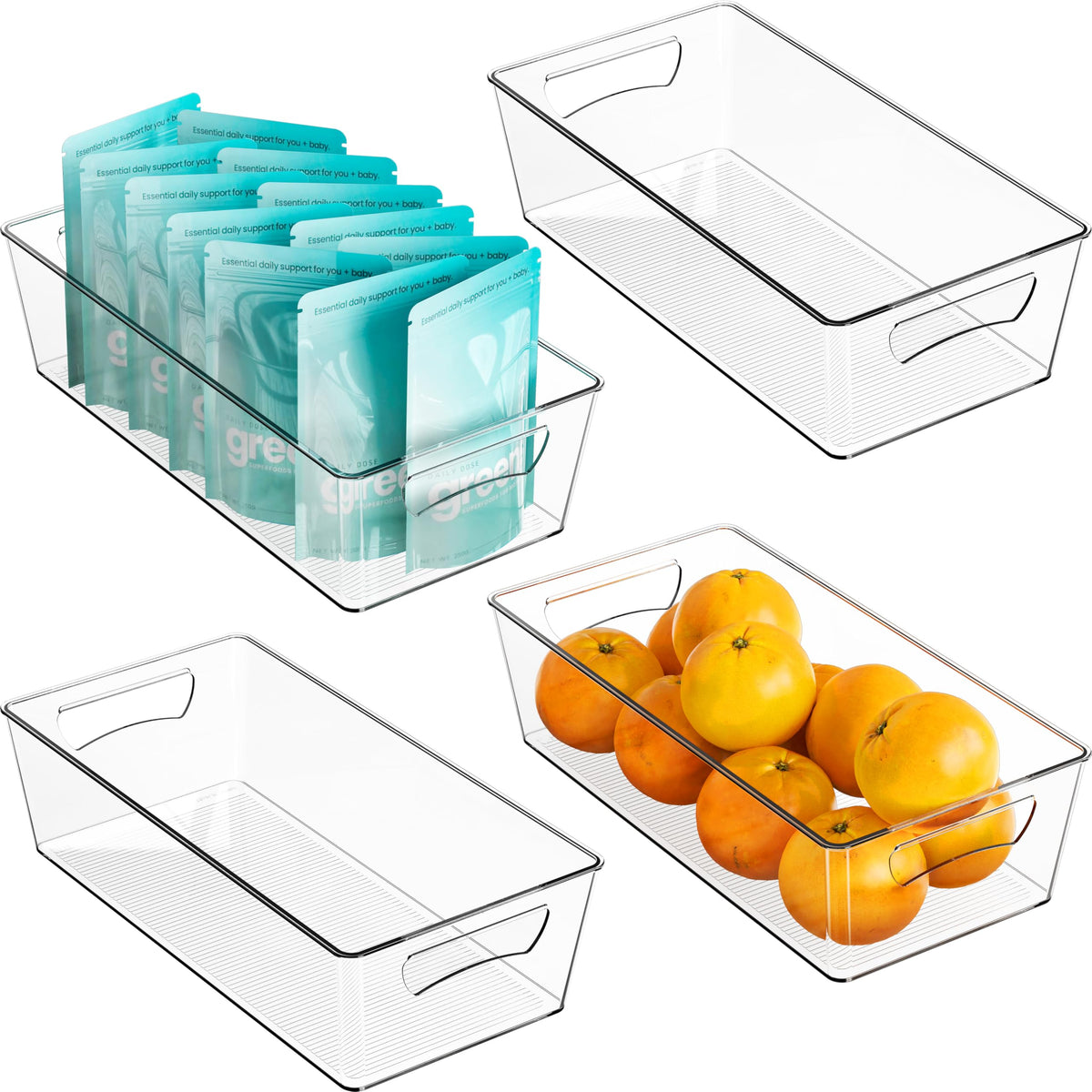 Simple Houseware 4 Pack Clear Fridge Storage Bins Organizer (12"x6.2"x3.4")