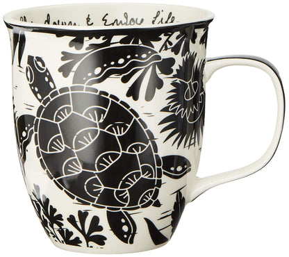 Karma Gifts, 14 oz Black and White Boho Mug, Cute Coffee and Tea Mug, Ceramic Coffee Mugs for Women and Men, Dragonfly