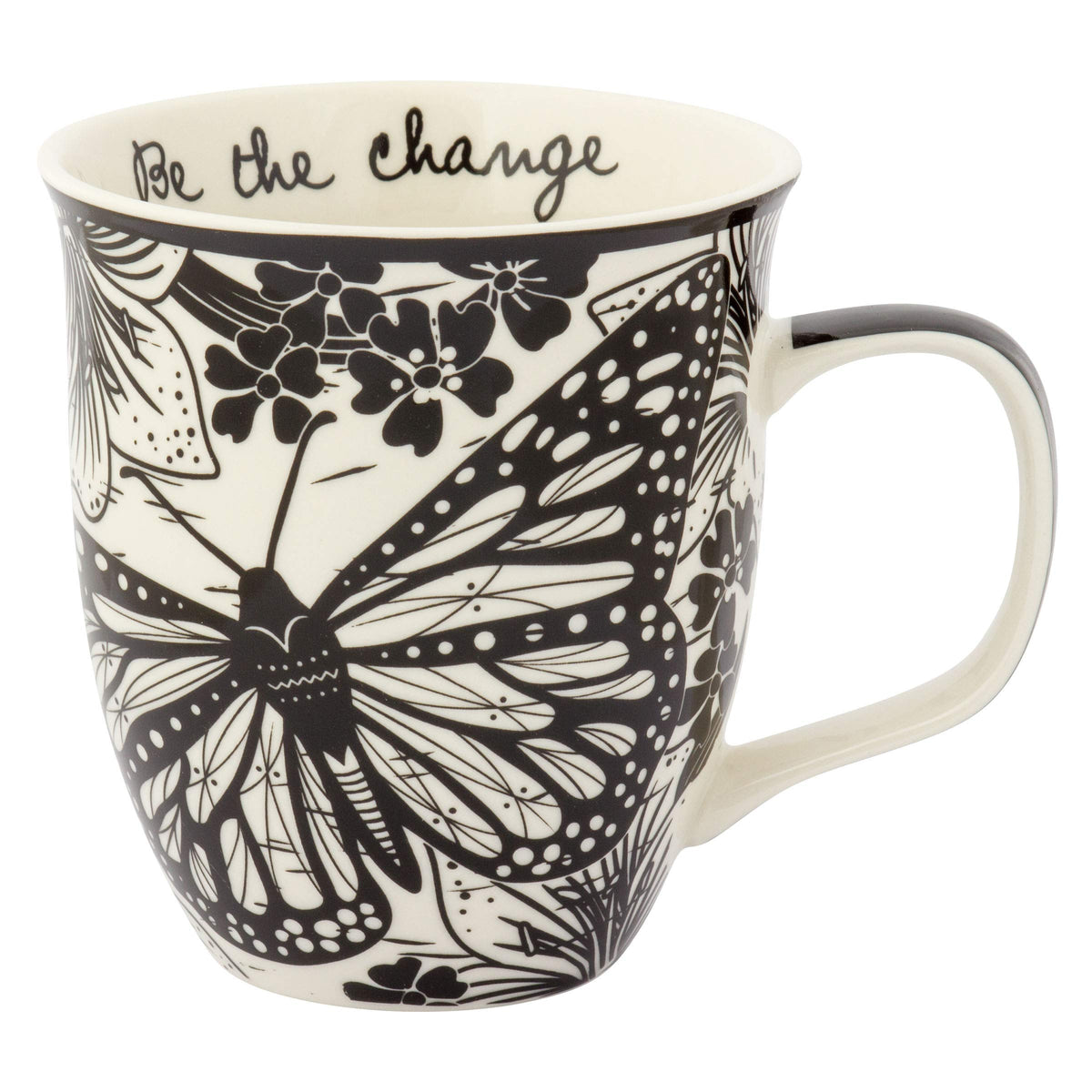 Karma Gifts, 14 oz Black and White Boho Mug, Cute Coffee and Tea Mug, Ceramic Coffee Mugs for Women and Men, Dragonfly