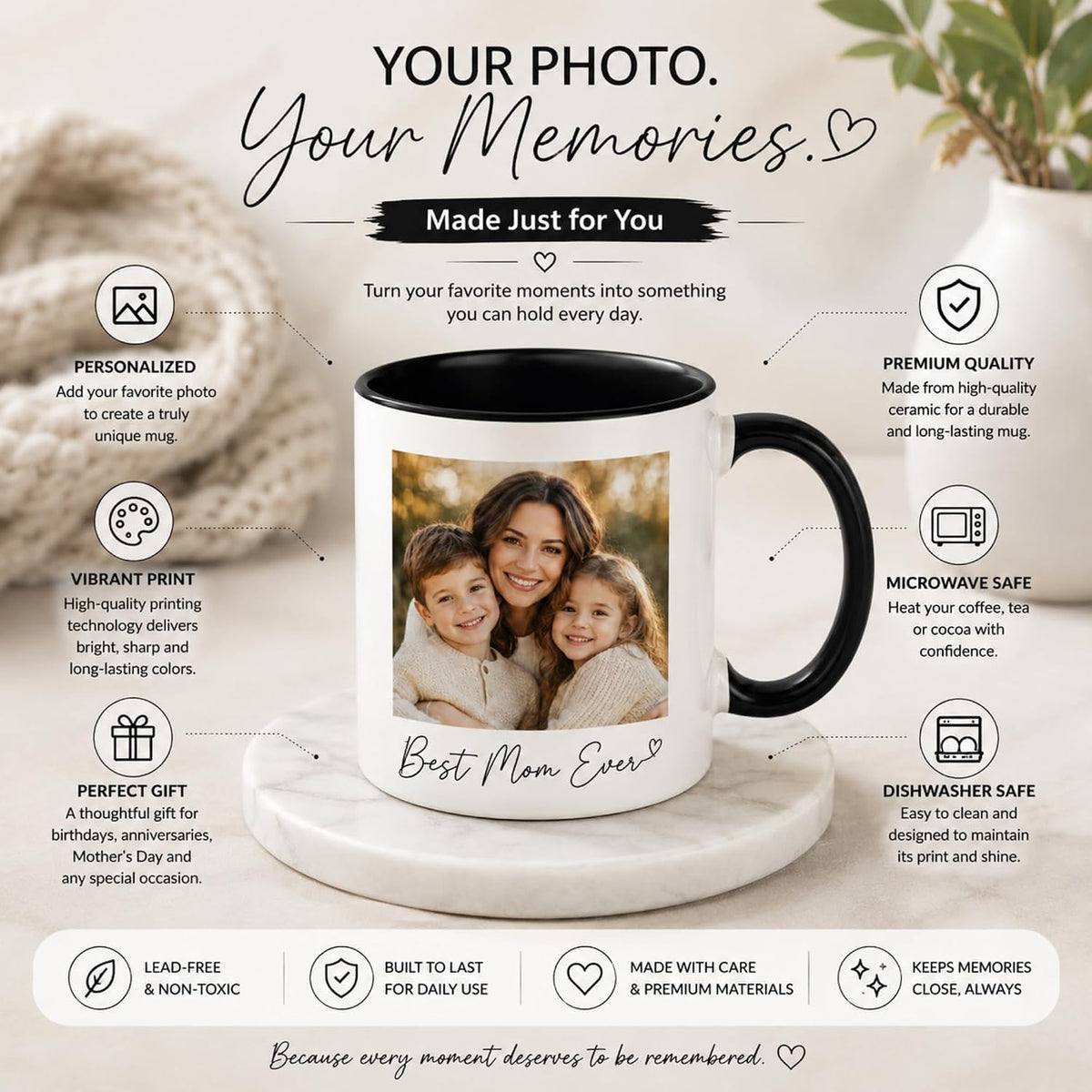 Custom Coffee Mug Personalized Photo Text Ceramic Cup 11 oz Both Sides