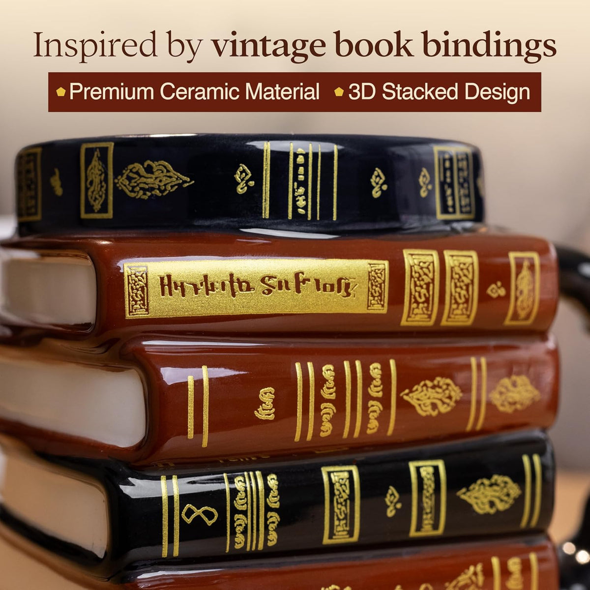 3D Book Mug – Stacked Books Mug, Book Lovers Gift for Readers & Librarians