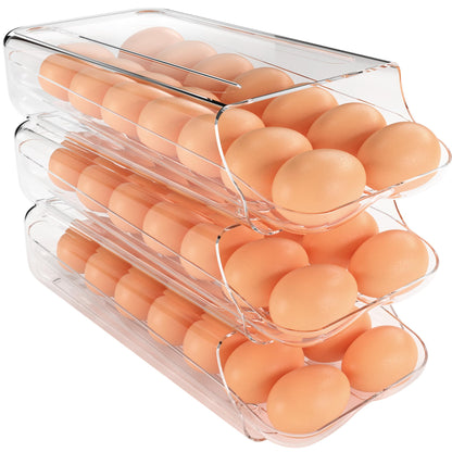 theaoo Egg Holder for Fridge, Automatic Rolling Egg Container, Clear, 2Pack