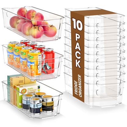 Clear Fridge Organizer, Refrigerator Organizer Bins with Handle, Freezer, Kitchen Cabinet, Pantry Organization, BPA Free Fridge Organizers (12.4 inch 8 Pack)