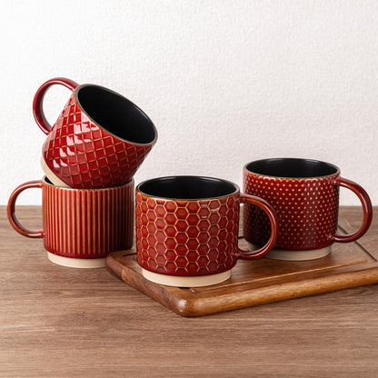 GBhome 12 OZ Stackable Coffee Mugs Set of 4, Ceramic Coffee Cups Set
