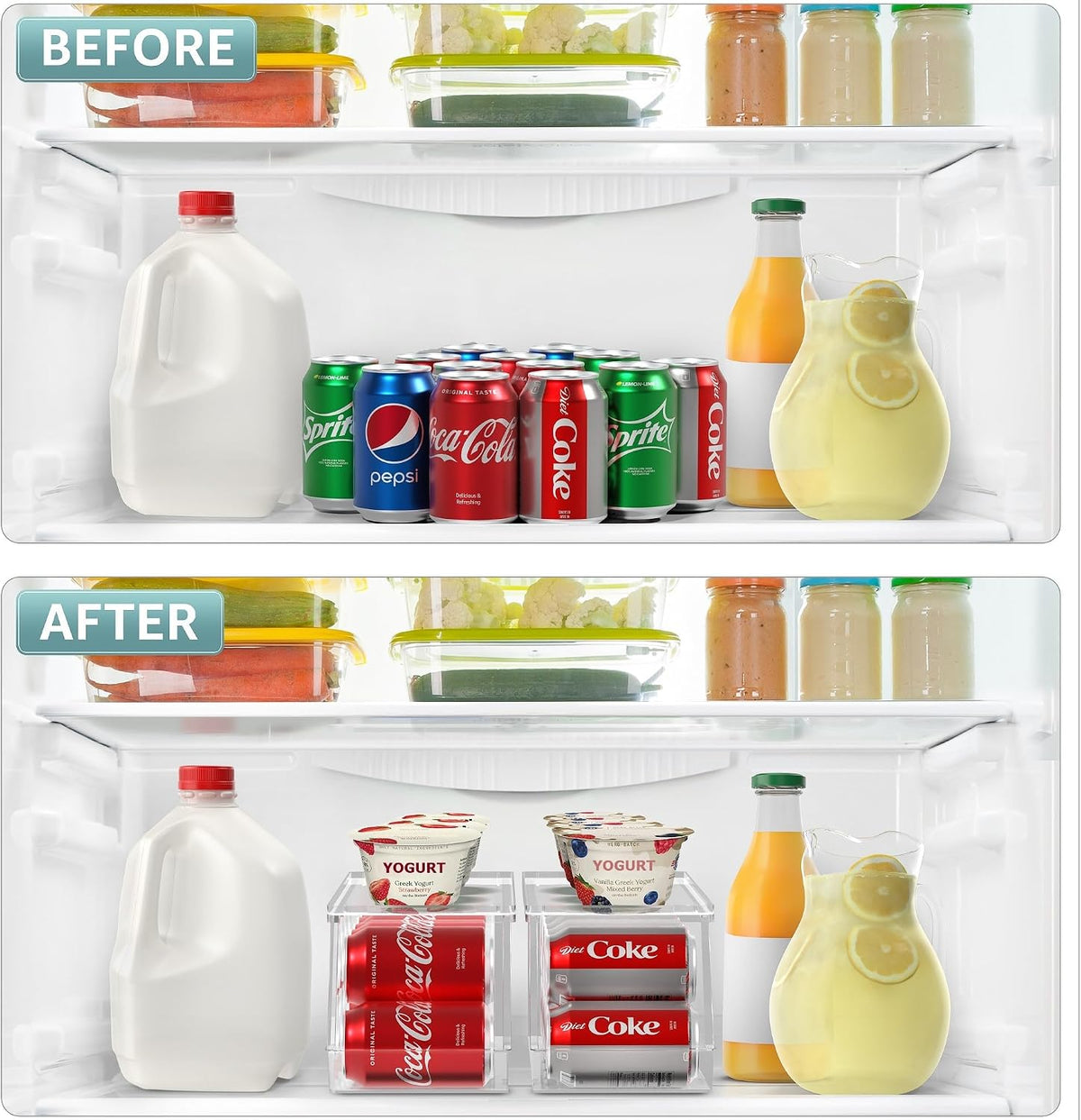 Sorbus Soda Can Organizer for Fridge & Freezer, Stackable with Lid (2 Pack)