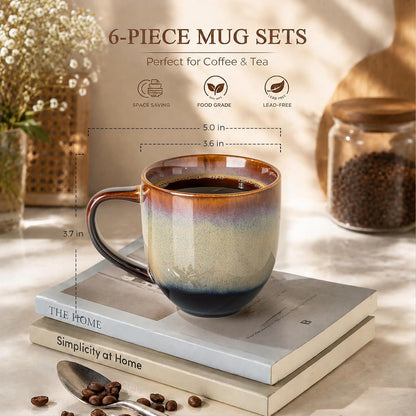 theterra Ceramic Coffee Mugs Set of 6, 12 oz Coffee Cups with Handle