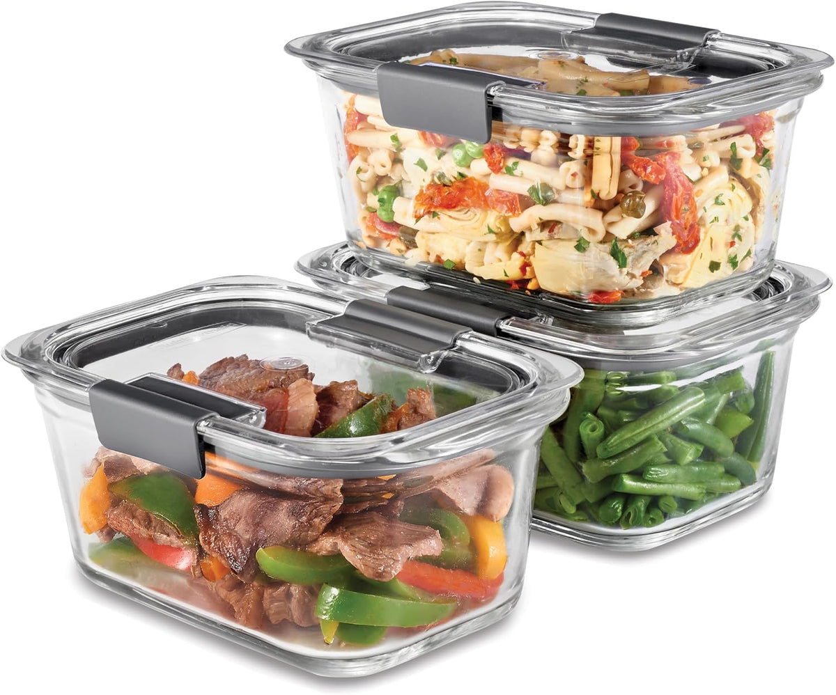 Rubbermaid Brilliance Glass Storage 4.7-Cup Food Containers with Lids Set of 3 Clear