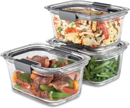 Rubbermaid Brilliance Glass Storage 4.7-Cup Food Containers with Lids Set of 3 Clear