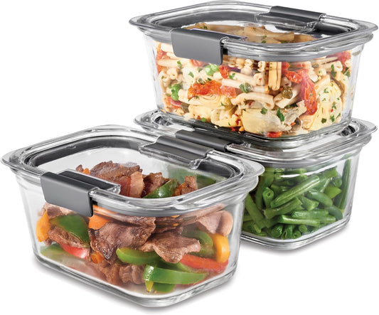 Rubbermaid Brilliance Glass Storage 4.7-Cup Food Containers with Lids Set of 3 Clear