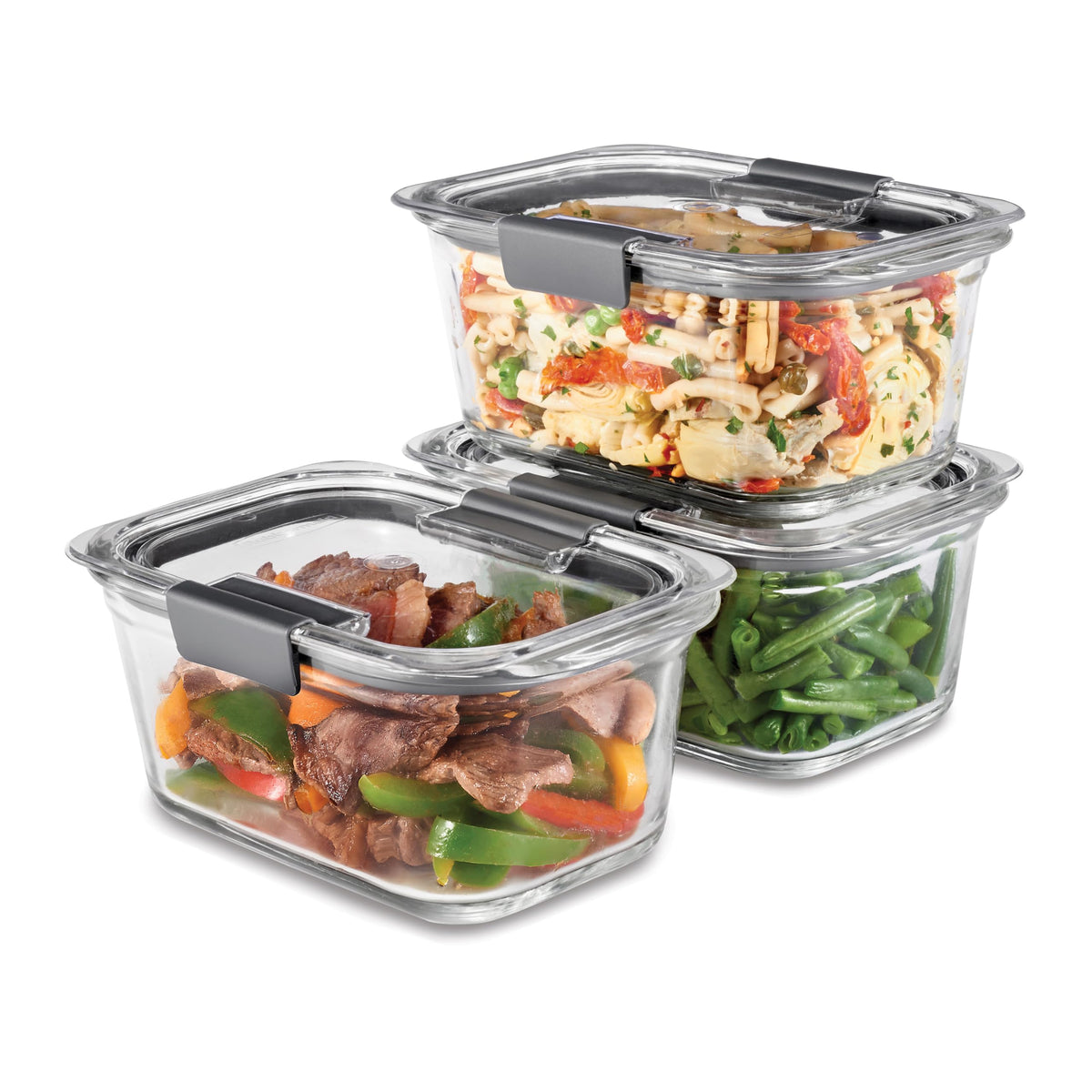 Rubbermaid Brilliance Glass Storage 4.7-Cup Food Containers with Lids Set of 3 Clear