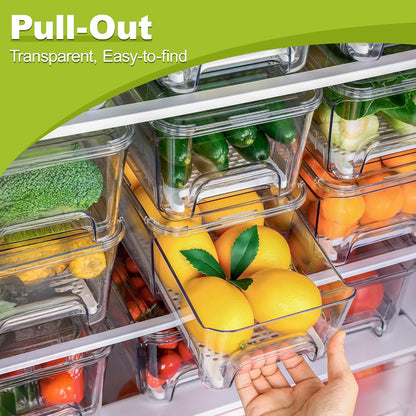 Fridge Organizer, Clear Stackable Storage Bins with Drawers, 3 Pack
