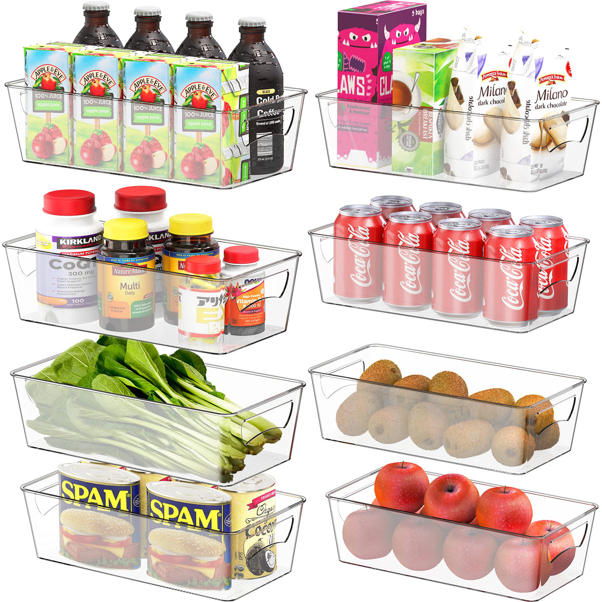 Simple Houseware 4 Pack Clear Fridge Storage Bins Organizer (12"x6.2"x3.4")