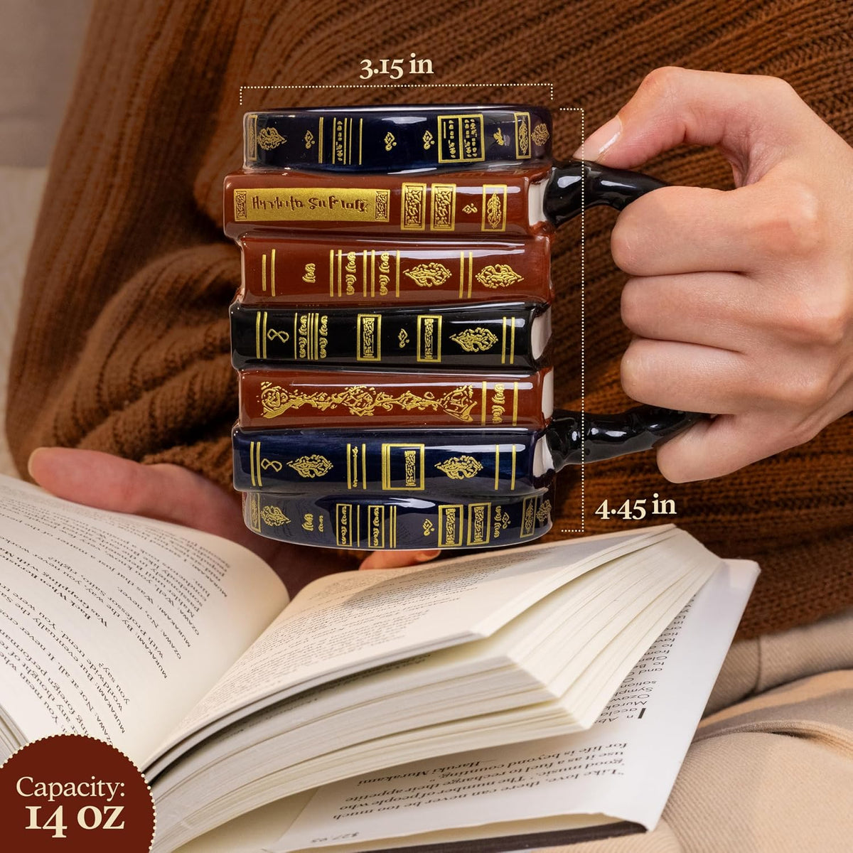 3D Book Mug – Stacked Books Mug, Book Lovers Gift for Readers & Librarians
