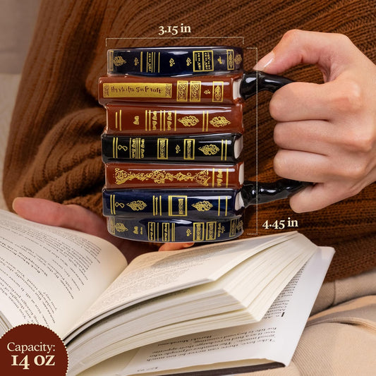 3D Book Mug – Stacked Books Mug, Book Lovers Gift for Readers & Librarians