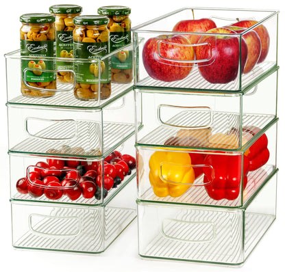 Hudgan 8 Pack Freezer Organizer Bins,Stackable,Clear Bins for Fridge,Pantry