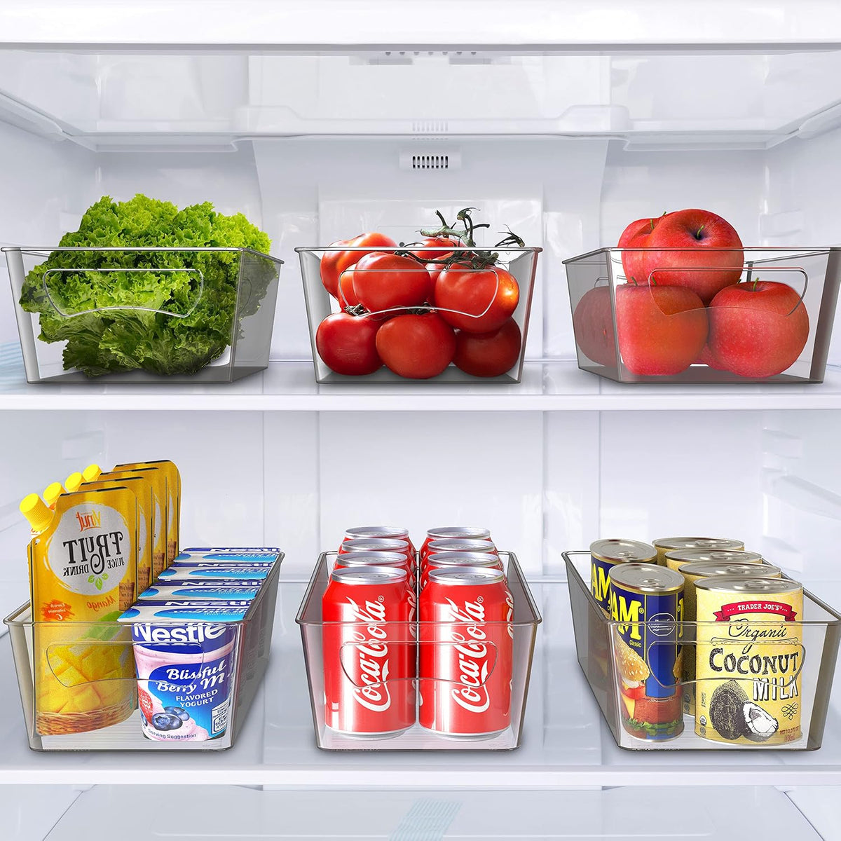 Simple Houseware 4 Pack Clear Fridge Storage Bins Organizer (12"x6.2"x3.4")